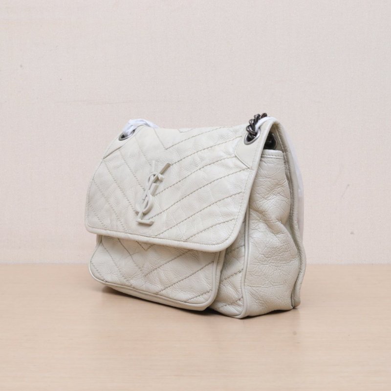 SAINT LAURENT Niki中號28白色牛皮銀扣肩背包-3