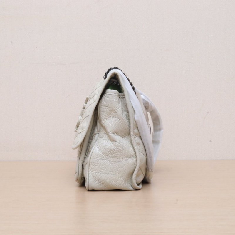 SAINT LAURENT Niki中號28白色牛皮銀扣肩背包-4