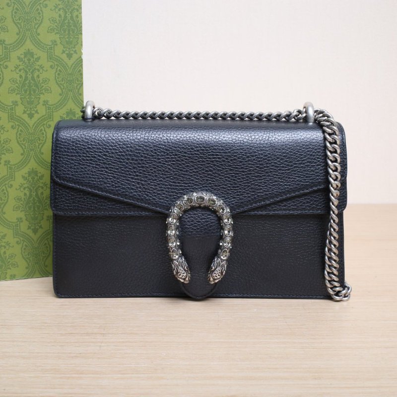 GUCCI Dionysus酒神中號28黑色牛皮鑽扣肩背包-0