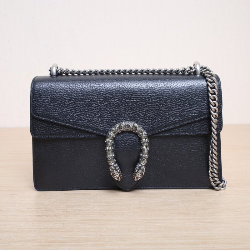 GUCCI Dionysus酒神中號28黑色牛皮鑽扣肩背包-1