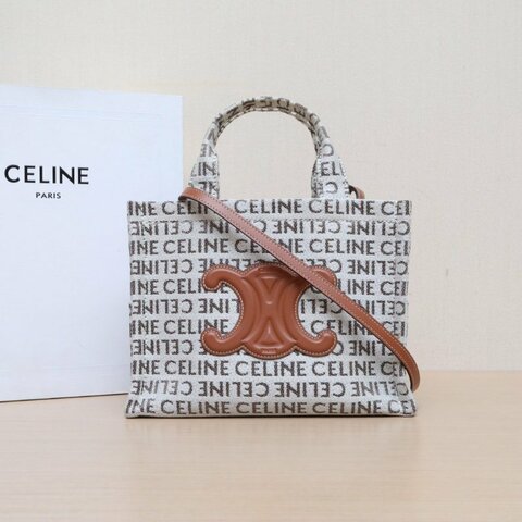 CELINE 拼色帆布CabasThais購物袋Tote附肩帶肩背包