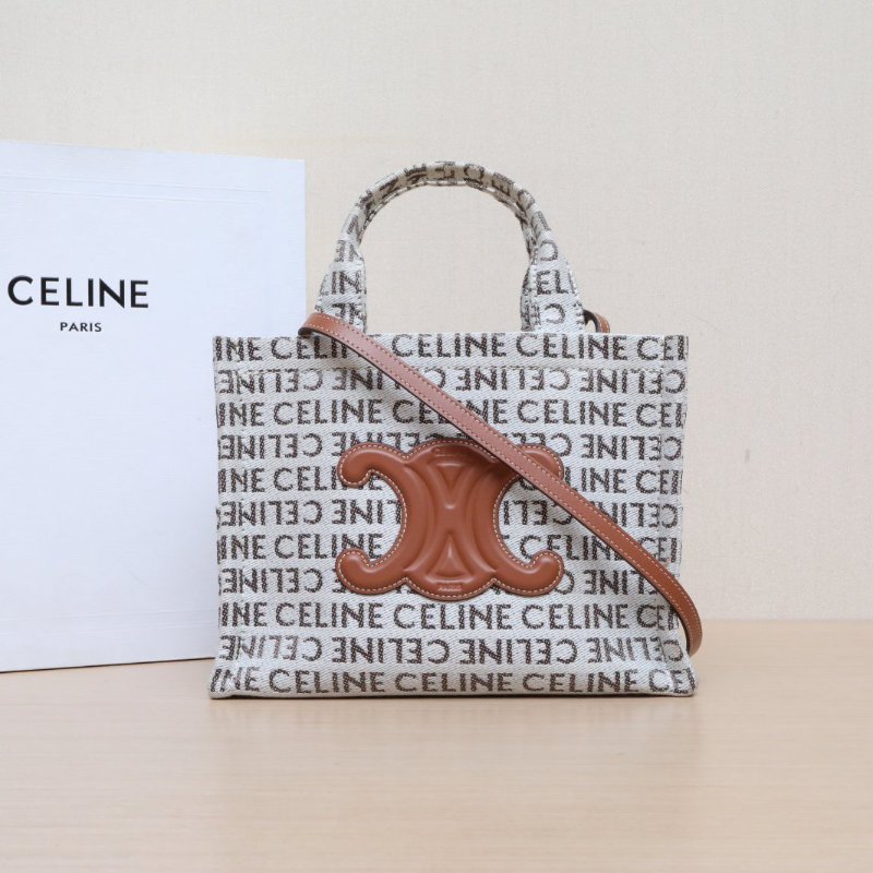 CELINE 拼色帆布CabasThais購物袋Tote附肩帶肩背包-0