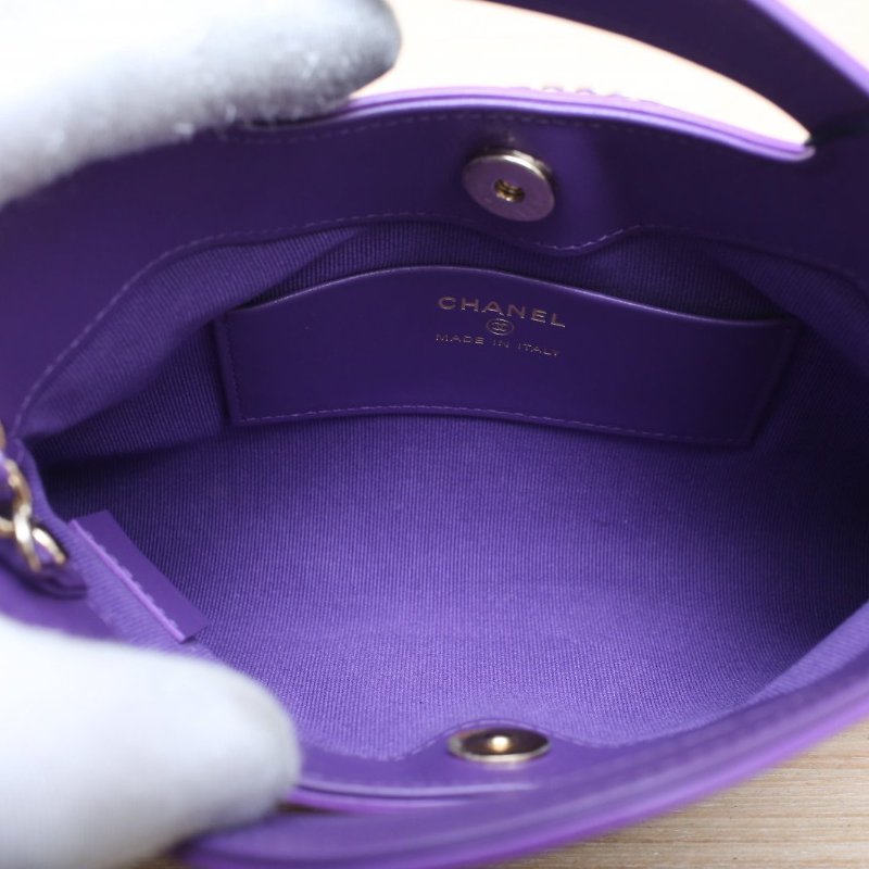 CHANEL 31BagNano橫版20.5紫色牛皮鐳射標淺金扣肩背包-3
