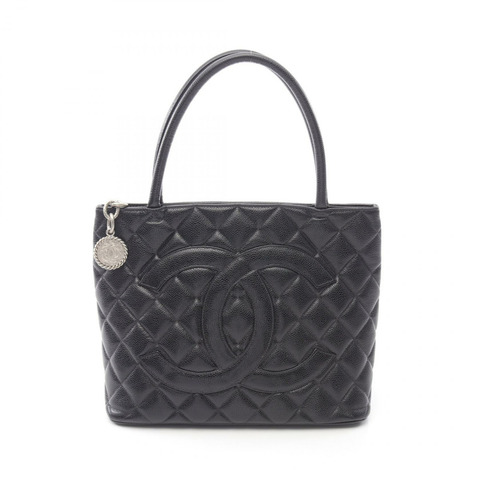 香奈兒 (CHANEL) Medallion 手提包，黑色粒面小牛皮，二手，女士，飾有 SHW CC Coco 標誌