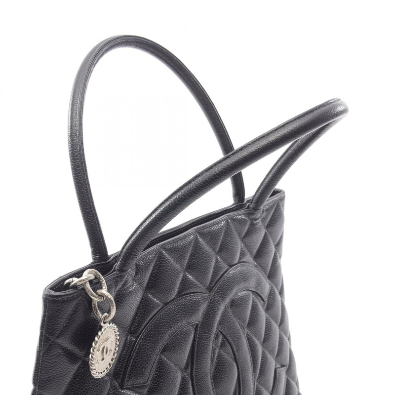香奈兒 (CHANEL) Medallion 手提包,黑色粒面小牛皮,二手,女士,飾有 SHW CC Coco 標誌-7