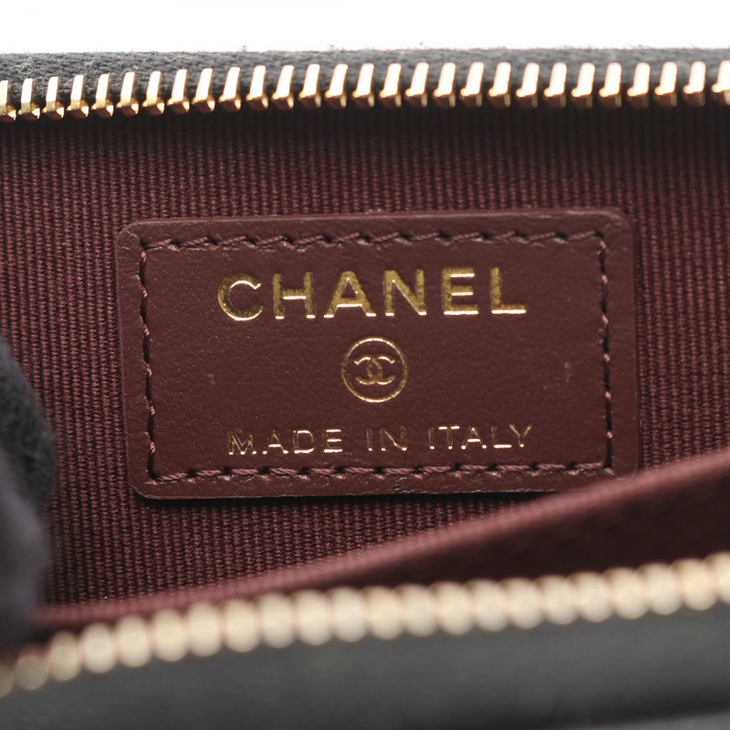 香奈兒經典款拉鍊零錢包,絎縫粒面小牛皮,黑色,二手,金色五金配件。-3