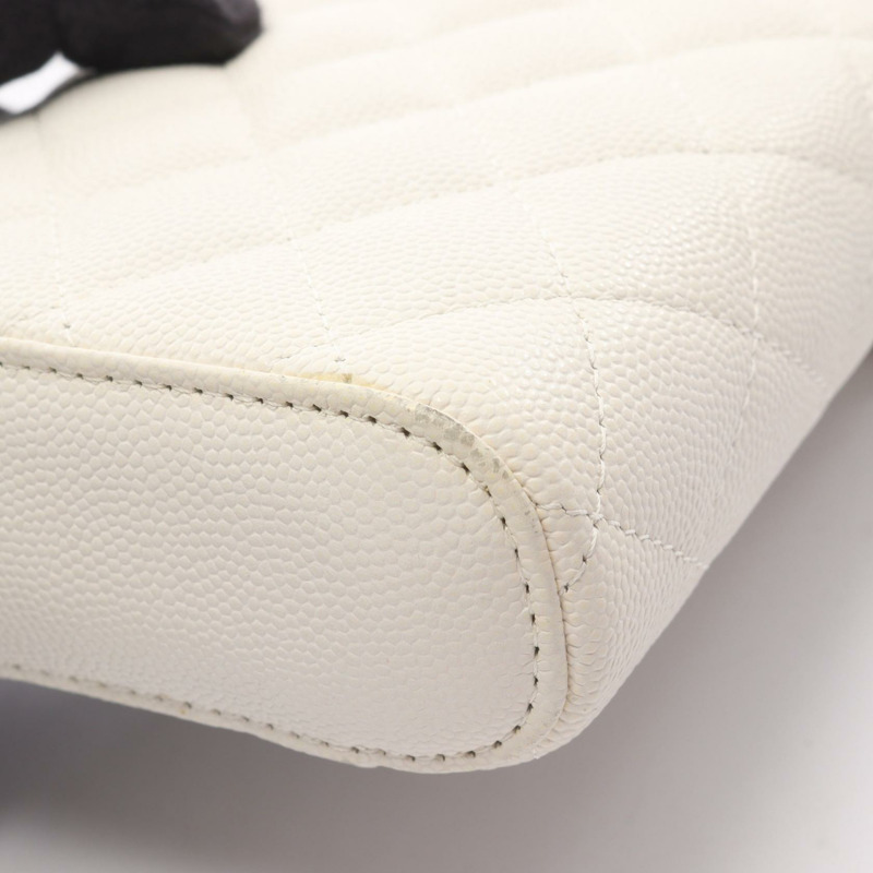 香奈兒 (CHANEL) Matelasse 手機包/肩背包,粒面小牛皮,白色,二手,金色五金-8