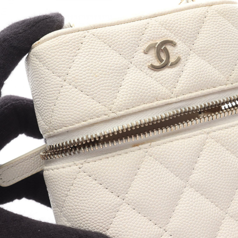 香奈兒 (CHANEL) Matelasse 手機包/肩背包,粒面小牛皮,白色,二手,金色五金-10