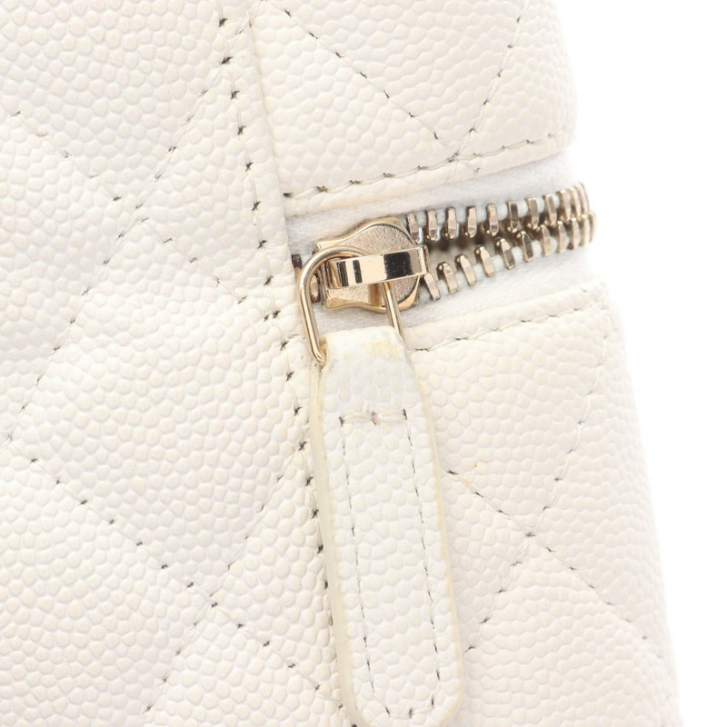 香奈兒 (CHANEL) Matelasse 手機包/肩背包,粒面小牛皮,白色,二手,金色五金-12