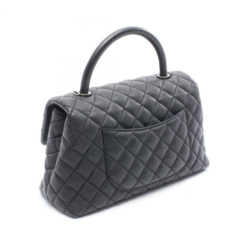 香奈兒 Coco 29 頂部手柄翻蓋絎縫手提包,粒面皮革,黑色,二手,帶五金配件-1