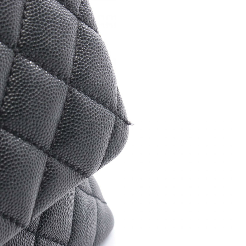 香奈兒 Coco 29 頂部手柄翻蓋絎縫手提包,粒面皮革,黑色,二手,帶五金配件-6