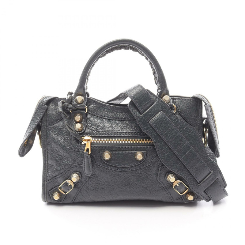 BALENCIAGA 經典迷你都會單肩斜背包,灰色皮革,二手女款-0