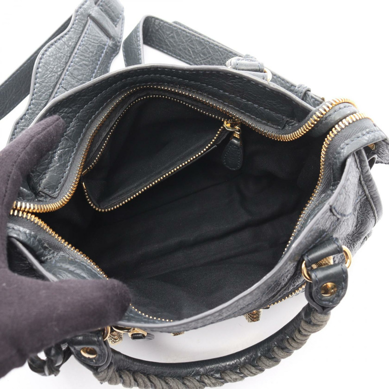 BALENCIAGA 經典迷你都會單肩斜背包,灰色皮革,二手女款-2