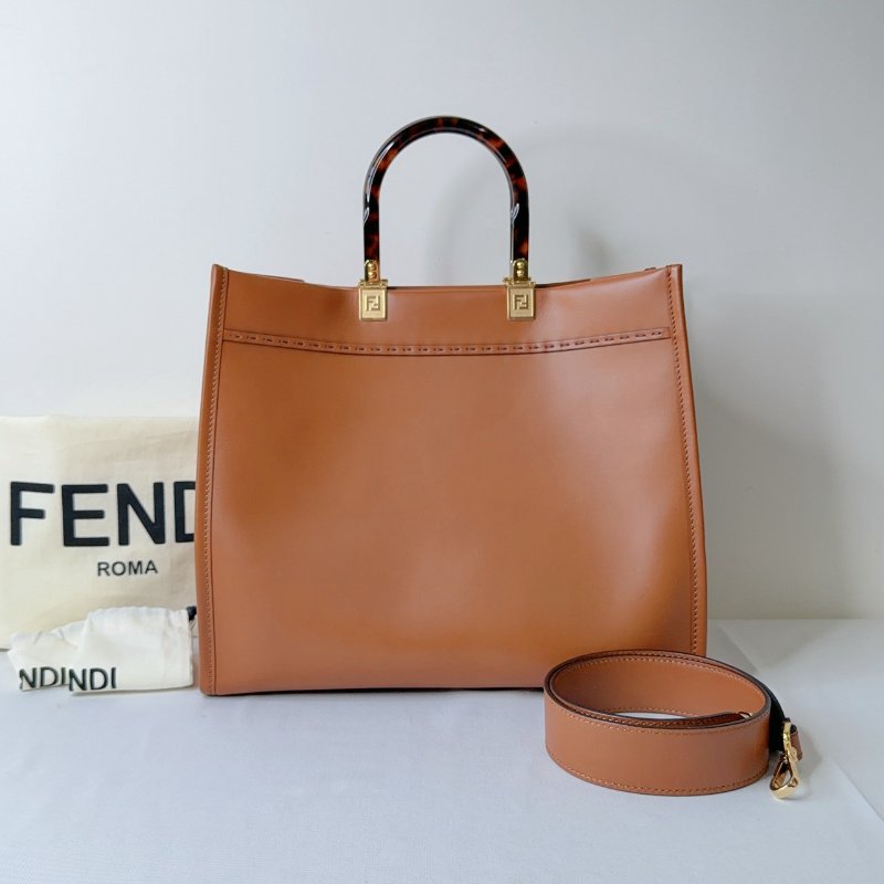 FENDI Sunshine中款玳瑁手提購物包-1