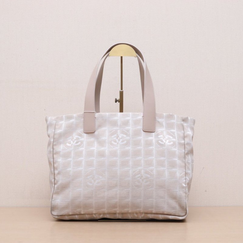 CHANEL 粉色帆布8開金扣冰格中古手提包肩背包-1