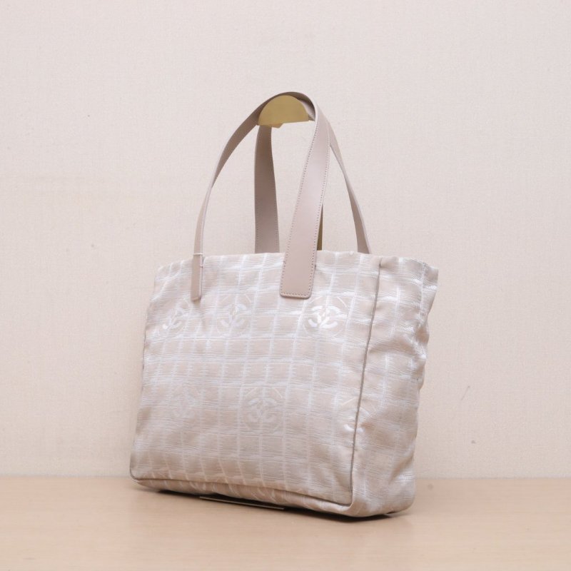 CHANEL 粉色帆布8開金扣冰格中古手提包肩背包-3