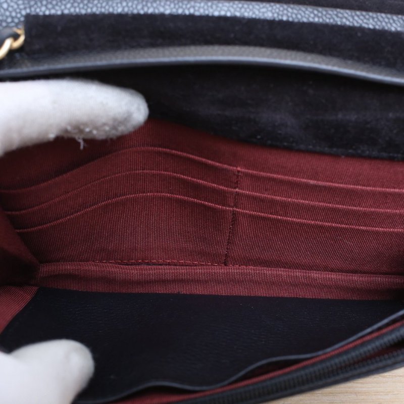 CHANEL 黑色荔枝牛皮25開金扣CF季節款woc口蓋包19肩背包-3