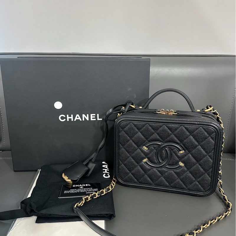 Chanel香奈儿 Vanity case黑金荔枝纹相机包-0