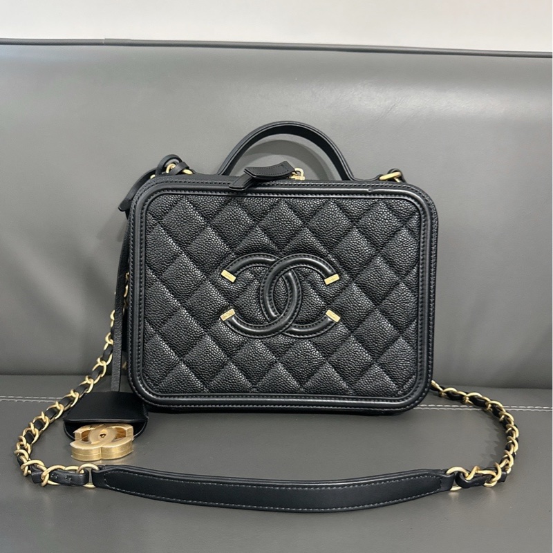 Chanel香奈儿 Vanity case黑金荔枝纹相机包-1