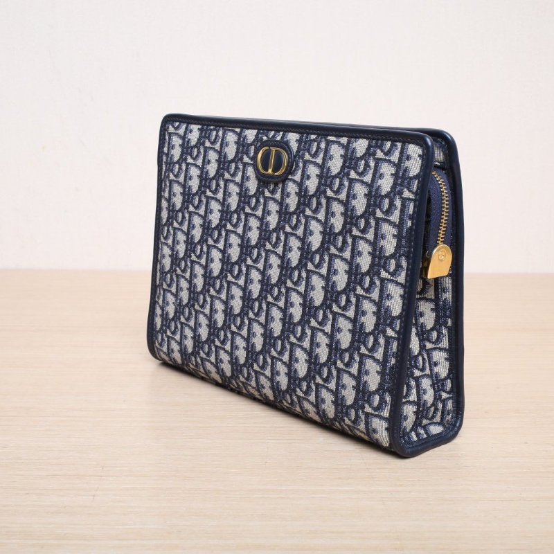 DIOR 藍色帆布金扣2021Oblique印花蒙田30洗漱包手拿包肩背包-2