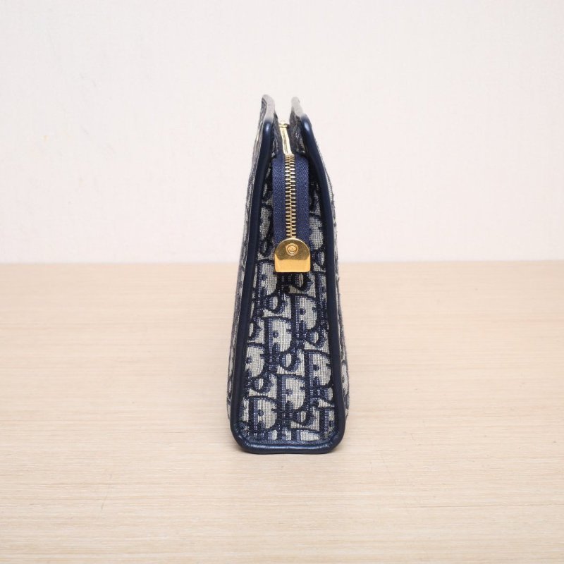 DIOR 藍色帆布金扣2021Oblique印花蒙田30洗漱包手拿包肩背包-3