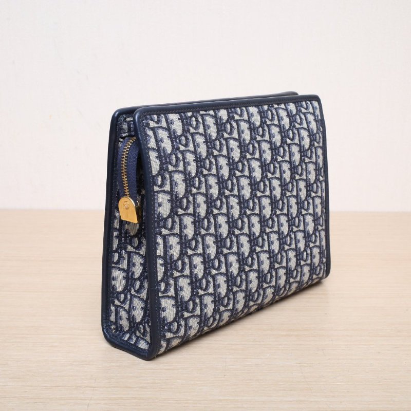 DIOR 藍色帆布金扣2021Oblique印花蒙田30洗漱包手拿包肩背包-4