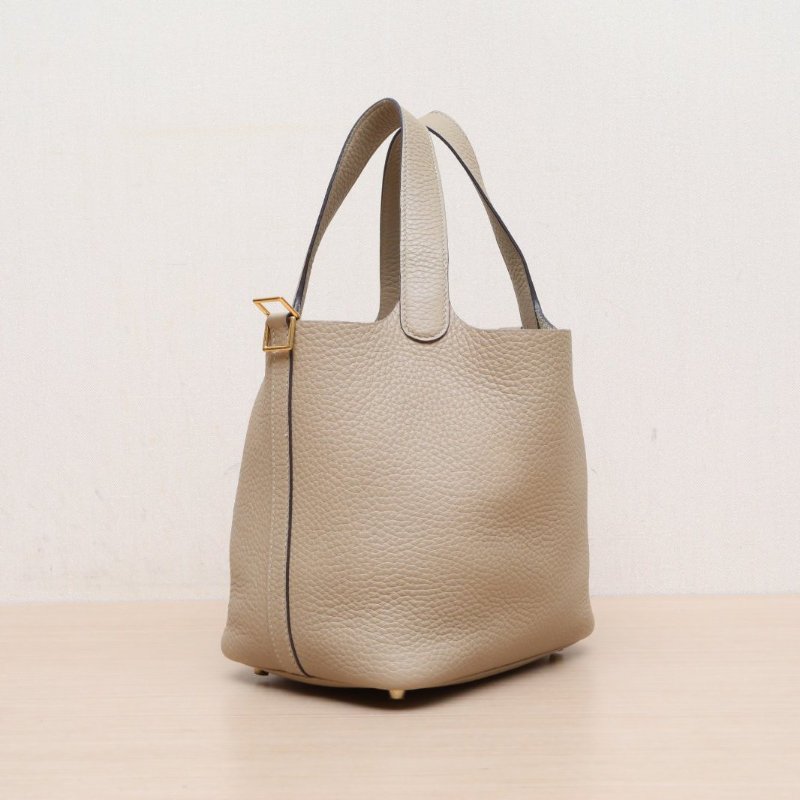 HERMES Picotin18菜籃子S2風衣灰TC皮Z刻金扣肩背包-3