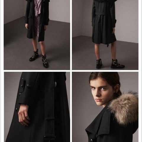 BURBERRY英國黑色連帽羊毛大衣UK6