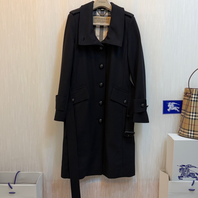 BURBERRY英國黑色連帽羊毛大衣UK6-2