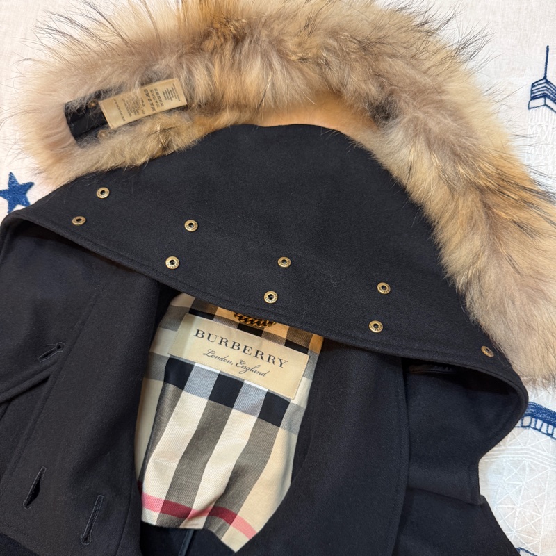 BURBERRY英國黑色連帽羊毛大衣UK6-10