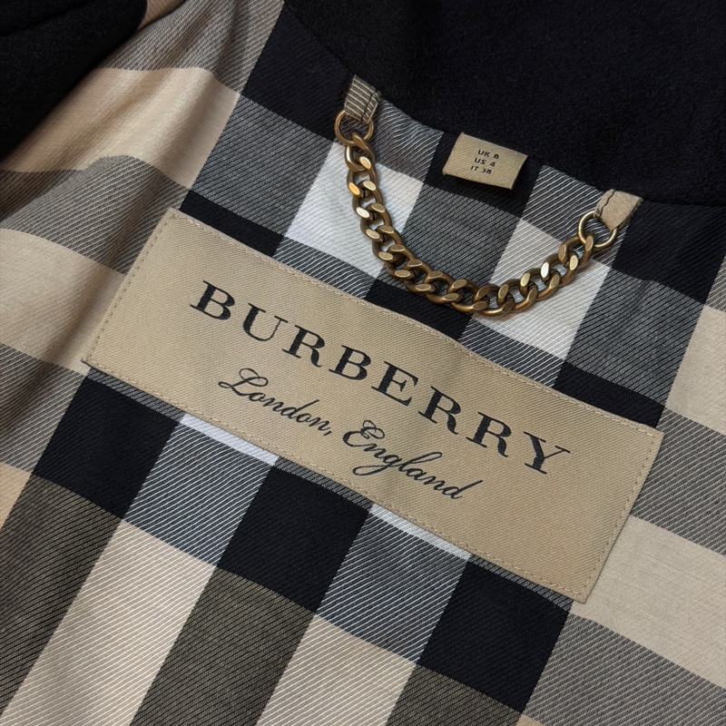 BURBERRY英國黑色連帽羊毛大衣UK6-14