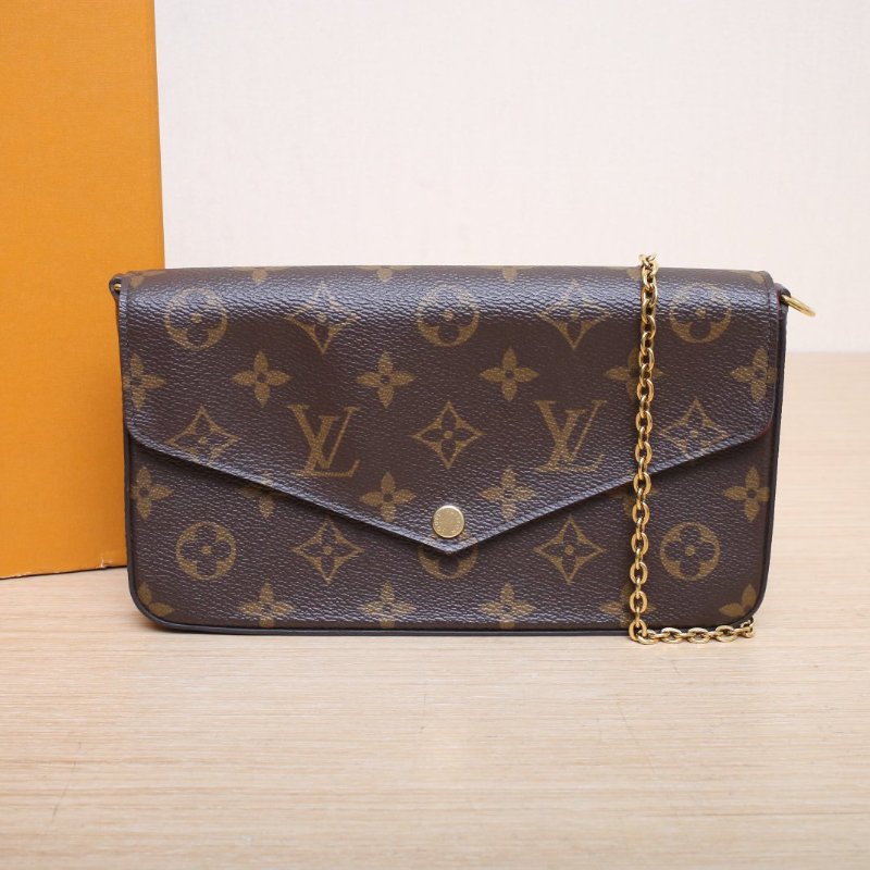 LOUIS VUITTON POCHETTEFELICIE三合一鏈條包老花PVC晶片肩背包-0