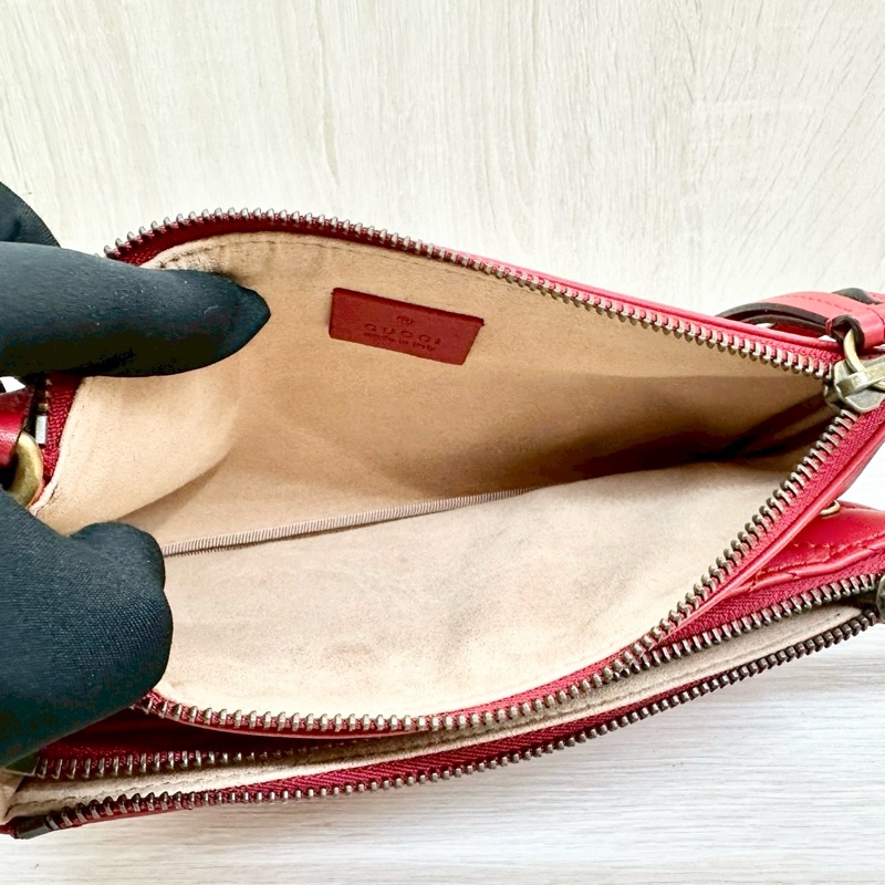 Gucci紅色馬夢二合一拉鍊斜背包453878-5