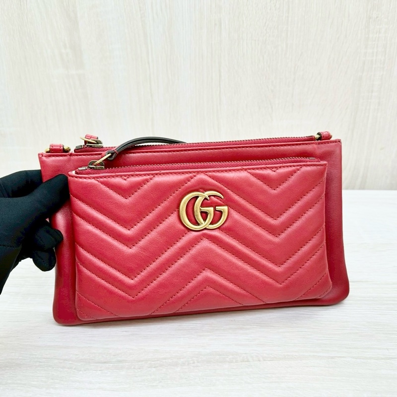 Gucci紅色馬夢二合一拉鍊斜背包453878-7