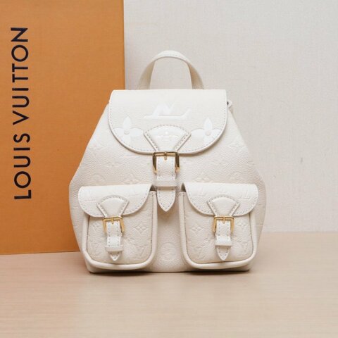 LOUIS VUITTON Backup雙肩包米色牛皮晶片老花壓紋肩背包