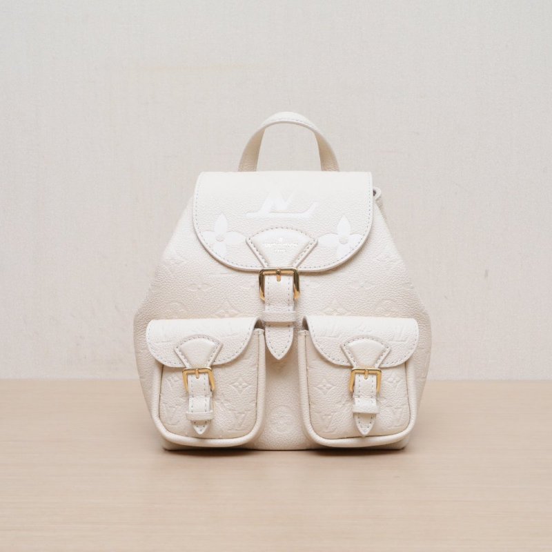 LOUIS VUITTON Backup雙肩包米色牛皮晶片老花壓紋肩背包-1