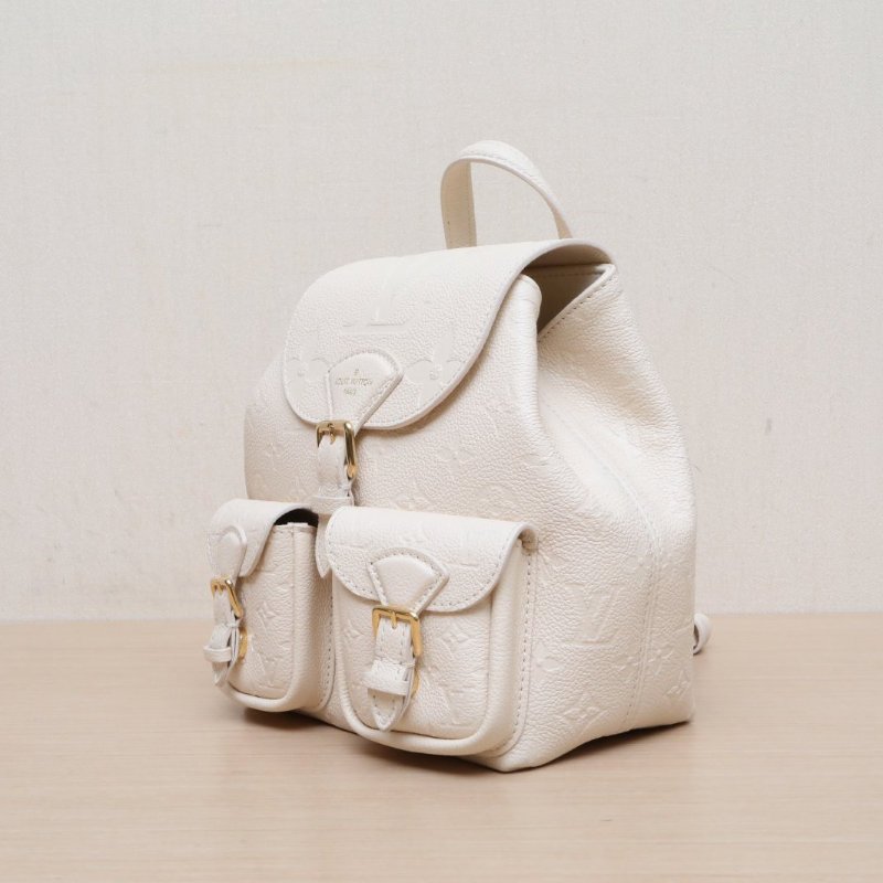 LOUIS VUITTON Backup雙肩包米色牛皮晶片老花壓紋肩背包-4