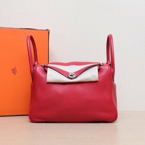 HERMES Lindy3095法拉利紅TC皮C刻銀扣肩背包