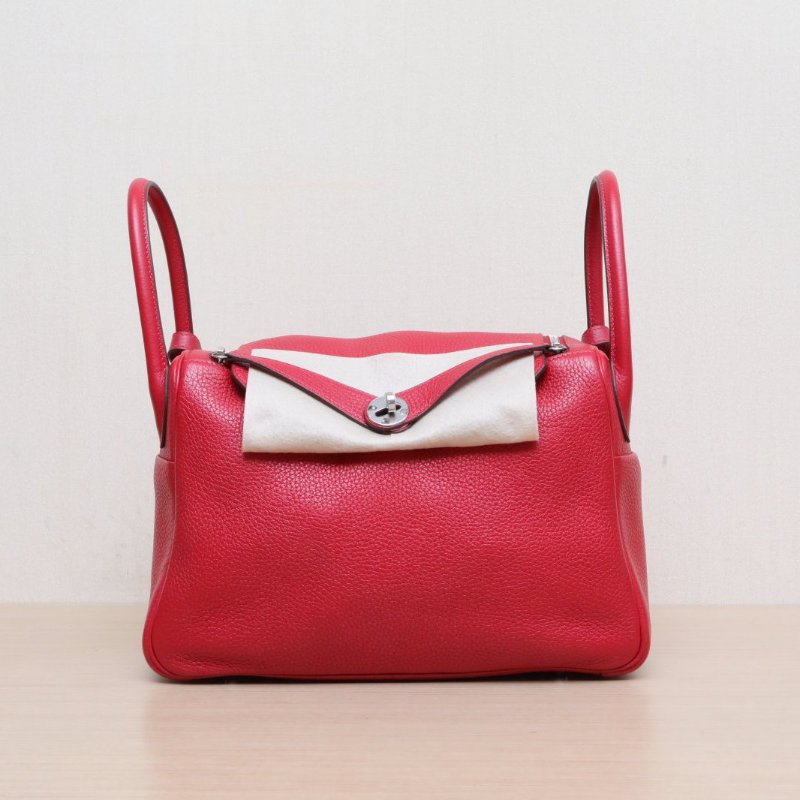 HERMES Lindy3095法拉利紅TC皮C刻銀扣肩背包-1