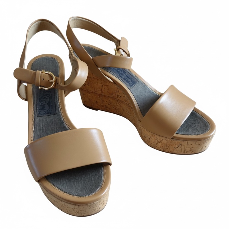 Farragamo拿鐵色牛皮厚底鞋 7 1/2c-1