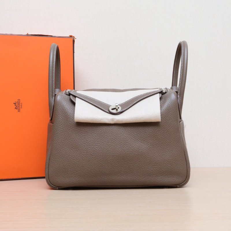 HERMES Lindy3018大象灰TC皮D刻銀扣肩背包-0