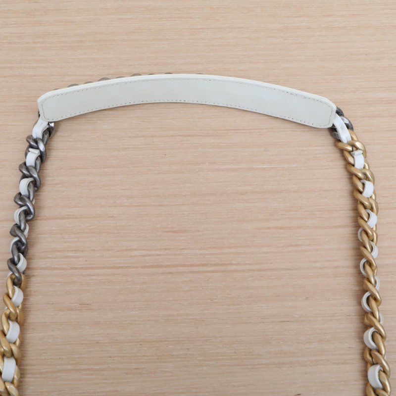CHANEL 19BAG口蓋包中號30白色羊皮30開金銀扣肩背包-2