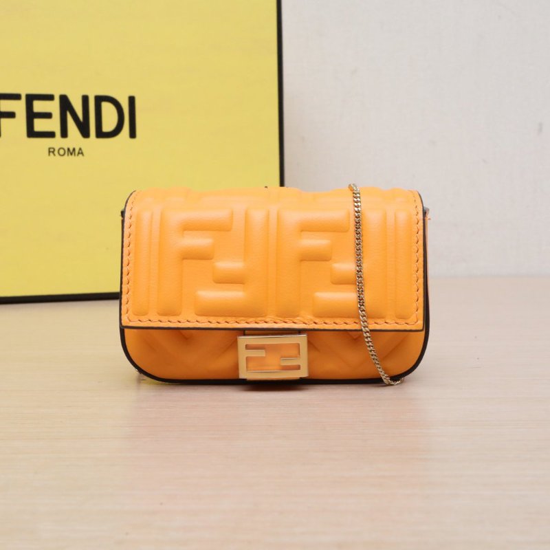 FENDI 橘色牛皮金扣BaguetteFF圖案法棍包超mini肩背包-0