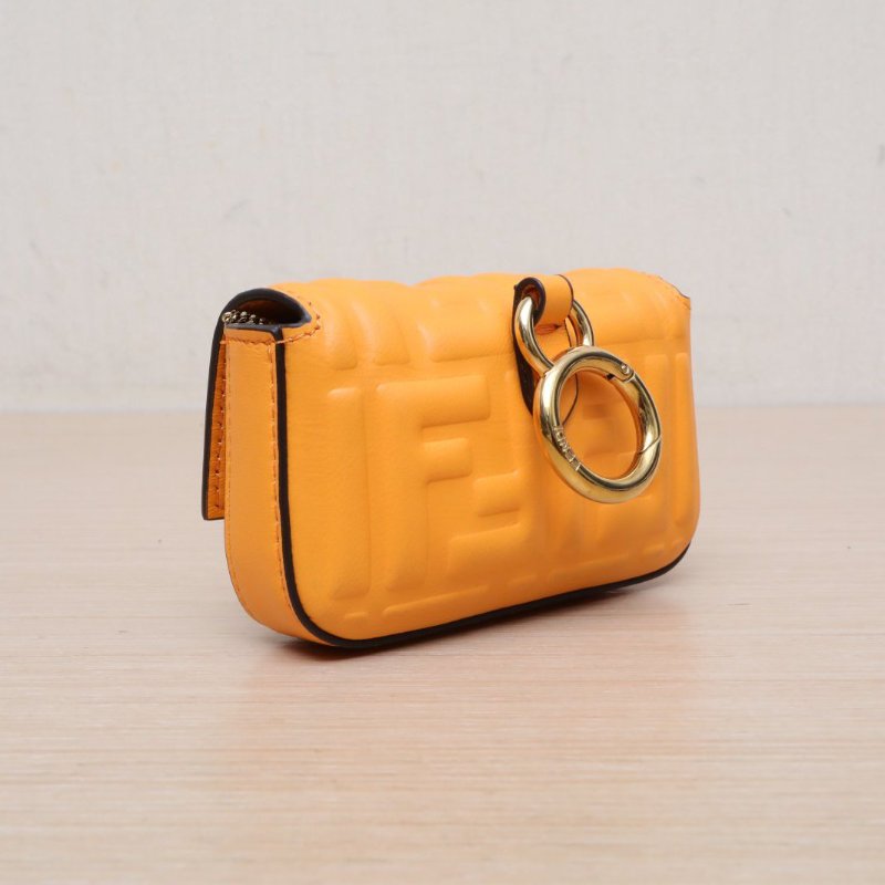 FENDI 橘色牛皮金扣BaguetteFF圖案法棍包超mini肩背包-4