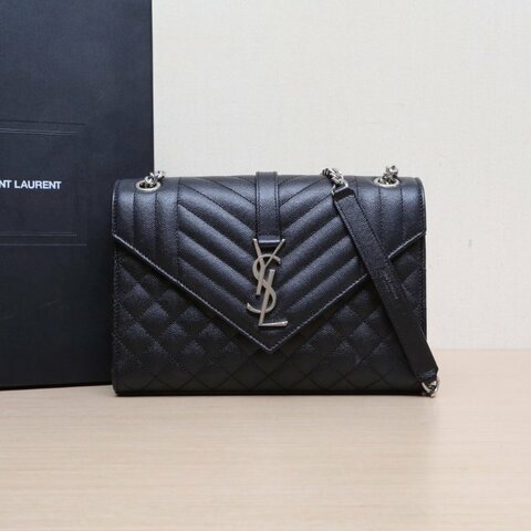 SAINT LAURENT Envelope絎縫紋理信封包中號牛皮牛皮銀扣肩背包