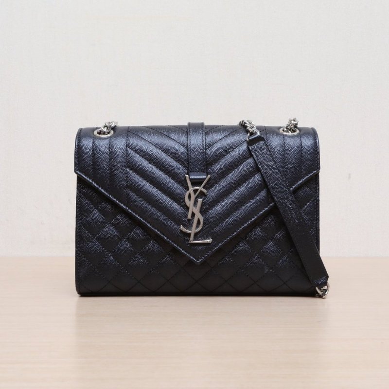 SAINT LAURENT Envelope絎縫紋理信封包中號牛皮牛皮銀扣肩背包-1