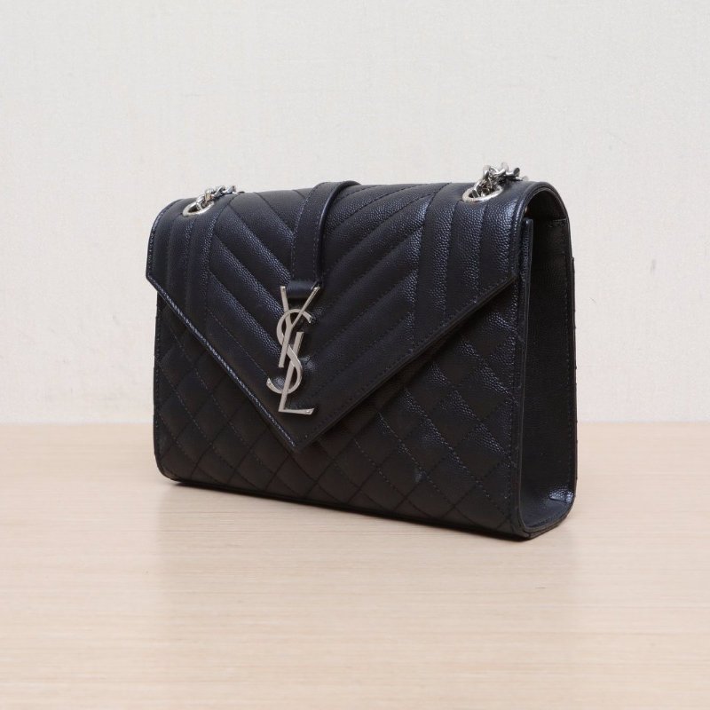 SAINT LAURENT Envelope絎縫紋理信封包中號牛皮牛皮銀扣肩背包-3