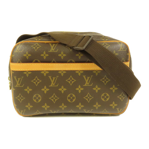 LOUIS VUITTON Monogram Reporter PM金扣肩背袋棕色