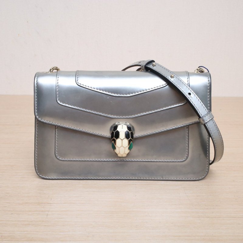 BVLGARI SerpentiForever蛇頭包woc22銀色牛皮肩背包-0