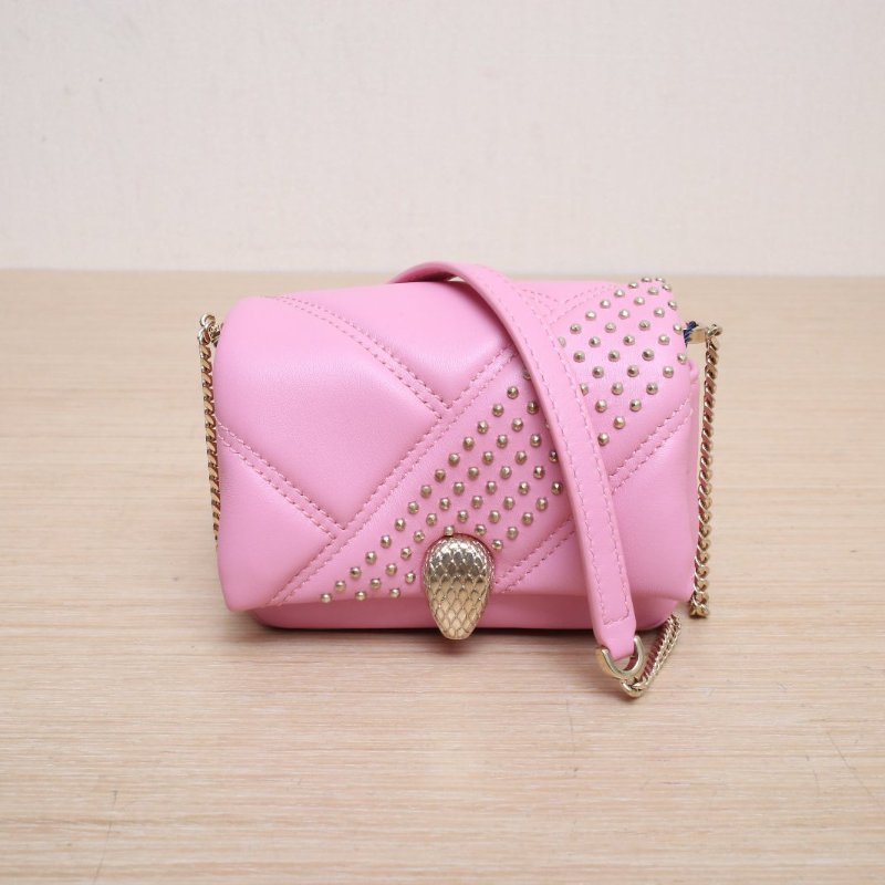 BVLGARI SerpentiCabochon蛇頭包超Mini玫粉色牛皮玫瑰粉牛皮肩背包-1